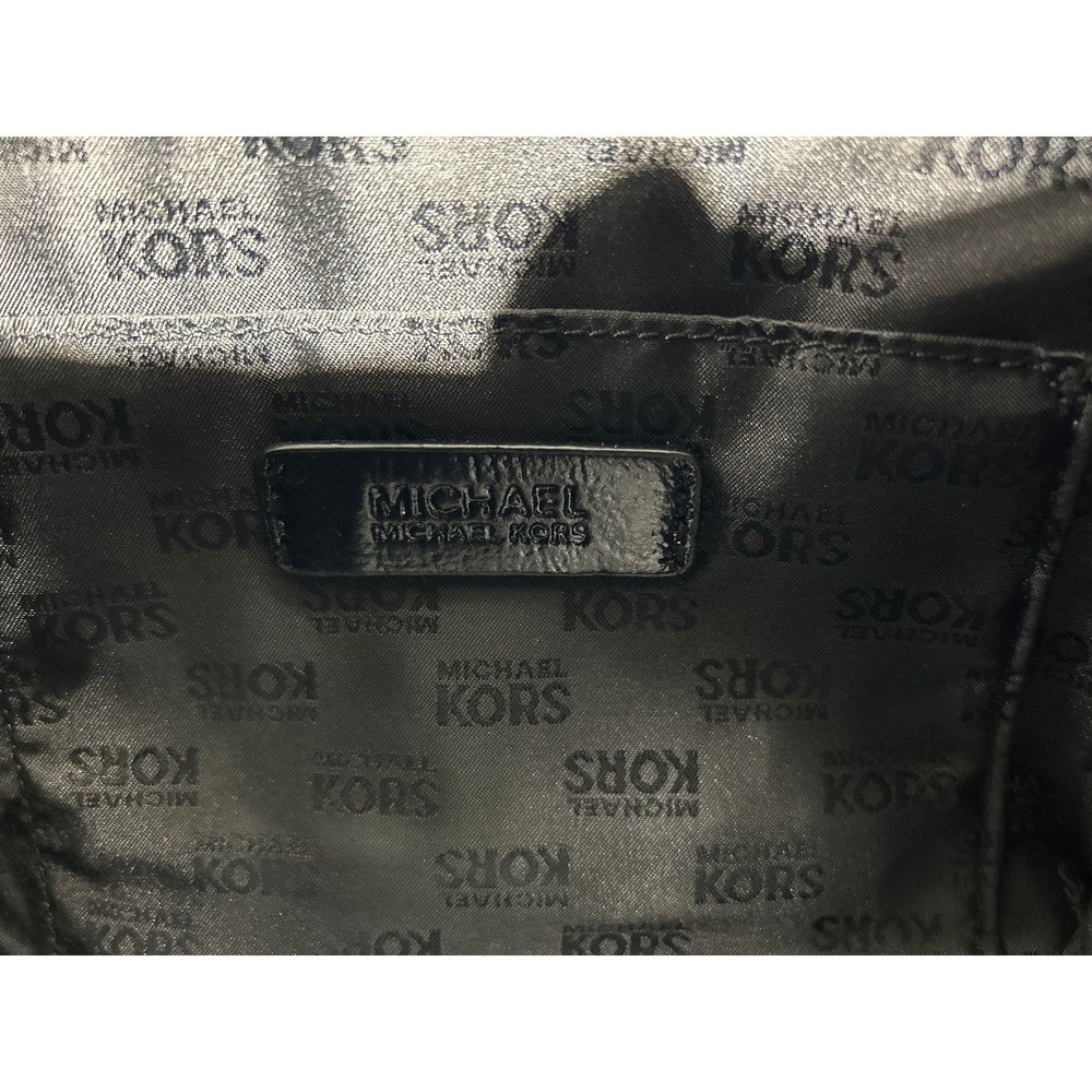 Michael Kors Black Patent Leather Tote Bag Gold Chain Shoulder Bag Zippered Top - Picture 6 of 9